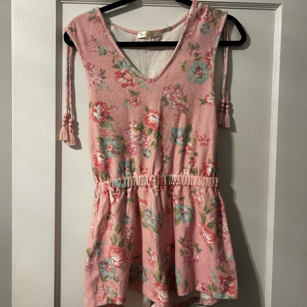 LoveShackFancy Pink Floral Terrycloth Romper